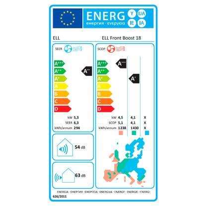 ELL Front Boost luft-til-luft varmepumpe med Wi-Fi, 5,28 kW, silver, 130 m²