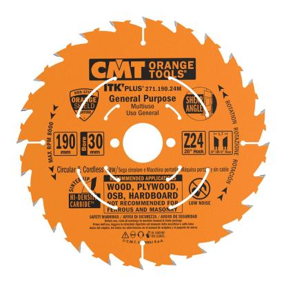 CMT rundsavsklinge til træ, Z24 W, Ø190 x 1,7 x 30 mm