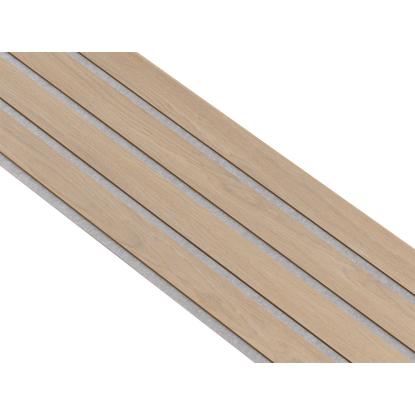 I-Wood Medio+ 4-lamel akustikpanel, ubehandlet natur, grå filt og lys kerne, egefiner, 16 x 300 mm