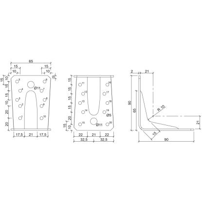 SIMA vinkelbeslag V2 med rib, rustfri kv. A4 - 90 x 90 x 2,0 x 65 mm