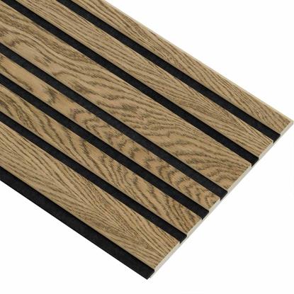 I-Wood Medio+ Mixed akustikpanel, mørkebrun olieret, sort filt og lys kerne, egefiner, 16 x 300 mm