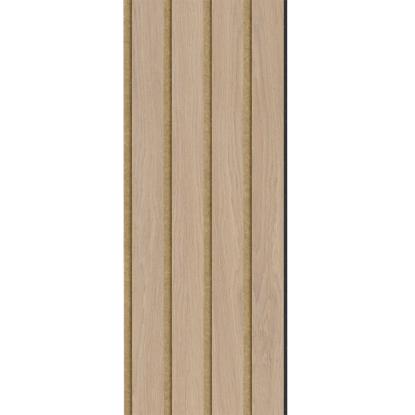 I-Wood Basic 4-lamel akustikpanel, ubehandlet natur, brun filt og sort kerne, egefiner, 17 x 300 mm 