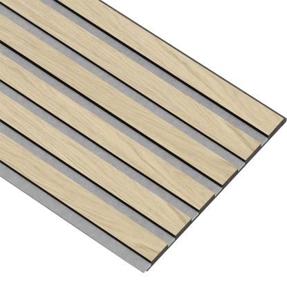I-Wood Medio+ Original akustikpanel, ubehandlet natur, grå filt og sort kerne, egefiner, 17 x 300 mm