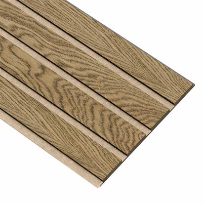 I-Wood Medio+ 4-lamel akustikpanel, mørkebrun olieret, beige filt og sort kerne, egefiner, 17 x 300 mm