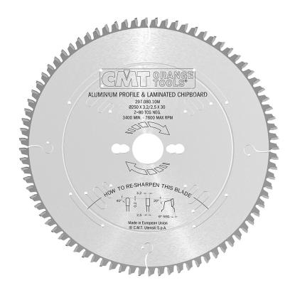 CMT rundsavsklinge til aluminium og plastik, Z80 NE Neg, Ø250 x 3,2 x 30 mm