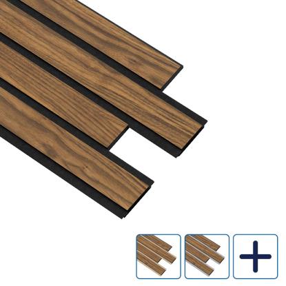 I-Wood Pro+ I-Lock 4-lamel akustikpanel, klar olieret, sort kerne, valnøddefiner, 16 x 300 x 2400 mm