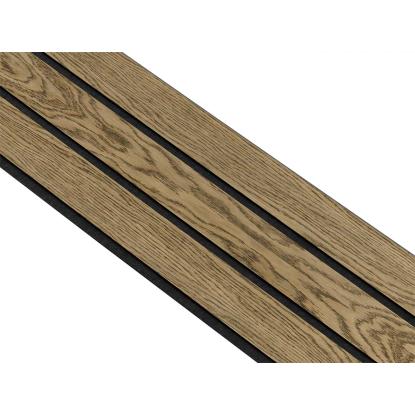 I-Wood Basic 3-lamel akustikpanel, mørkebrun olieret, sort filt og sort kerne, egefiner, 17 x 300 mm 
