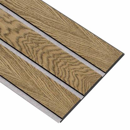 I-Wood Medio+ 3-lamel akustikpanel, mørkebrun olieret, grå filt og sort kerne, egefiner, 17 x 300 mm
