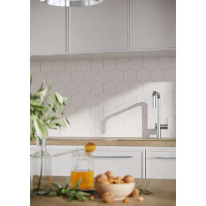 Fibo Kitchen Board vægplade med hexagon fliselook, 10 x 600 x 580 mm, white silk - 2 stk.
