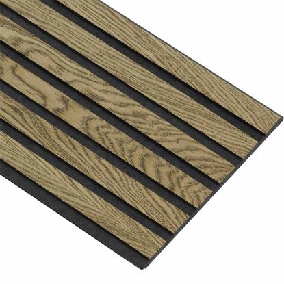 I-Wood Medio+ Original akustikpanel, mørkebrun olieret, sort filt og sort kerne, egefiner, 17 x 300 mm