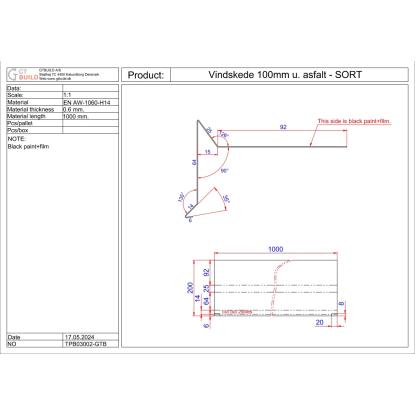 GTBUILD vindskede uden asfalt, 100 mm, sort alu