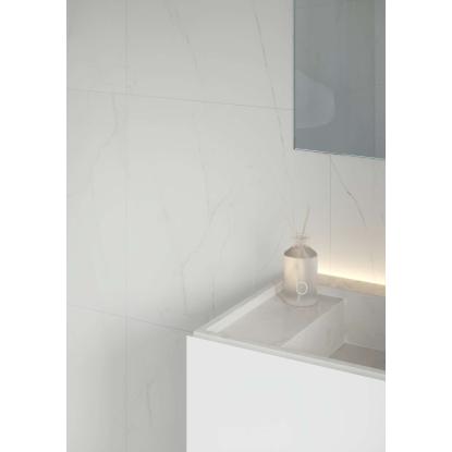 Fibo Stone vådrumspanel med 60 x 60 cm fliselook, 10 x 600 x 2400 mm, bianco marble silk
