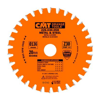 CMT Dry Cut rundsavsklinge til metal og stål, Z30, Ø136 x 1,5 x 20 mm