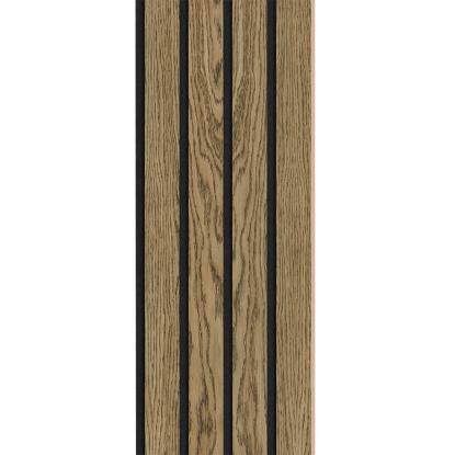I-Wood Medio+ 4-lamel akustikpanel, mørkebrun olieret, sort filt og lys kerne, egefiner, 16 x 300 mm