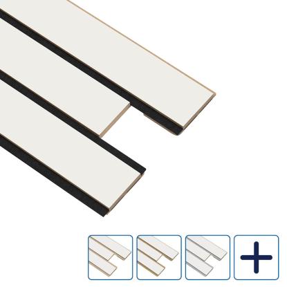 I-Wood Pro+ I-Lock 3-lamel akustikpanel, hvidmalet, lys kerne, folie, 16 x 300 x 2400 mm