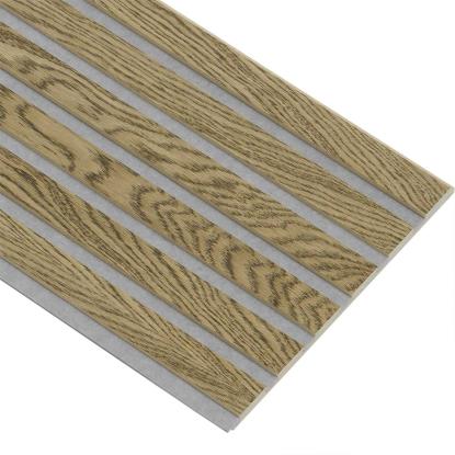 I-Wood Basic Original akustikpanel, mørkebrun olieret, grå filt og lys kerne, egefiner, 16 x 300 mm 
