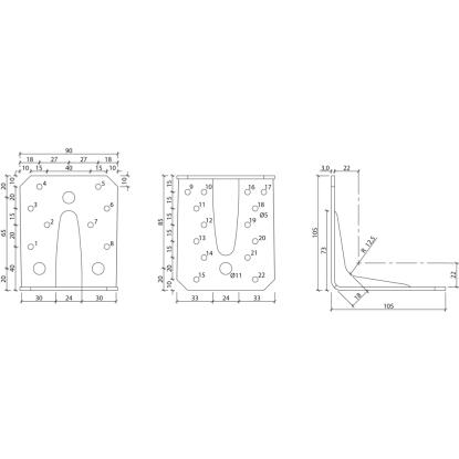 SIMA vinkelbeslag V4 G55 med rib, varmforsinket, 105 x 105 x 3,0 x 90 mm