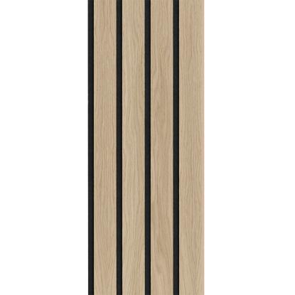 I-Wood Medio+ 4-lamel akustikpanel, hvid olieret, sort filt og lys kerne, egefiner, 16 x 300 mm