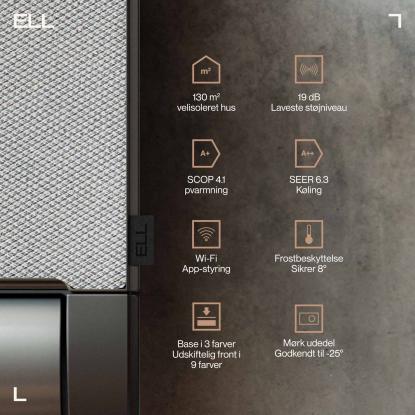 ELL Front Boost luft-til-luft varmepumpe med Wi-Fi, 5,28 kW, golden, 130 m²