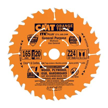 CMT rundsavsklinge til træ, Z24 W, Ø165 x 1,7 x 20 mm