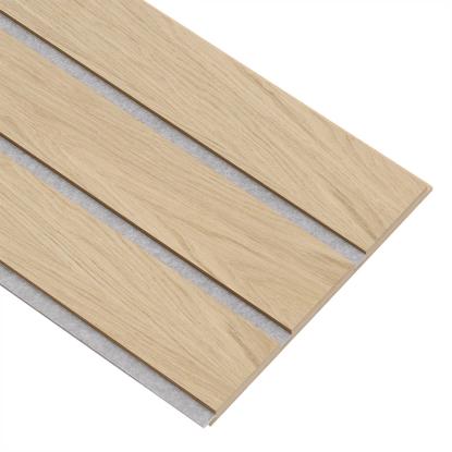 I-Wood Medio+ 3-lamel akustikpanel, hvid olieret, grå filt og lys kerne, egefiner, 16 x 300 mm