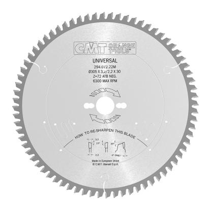 CMT rundsavsklinge til træ, Z72 W Neg, Ø305 x 3,2 x 30 mm