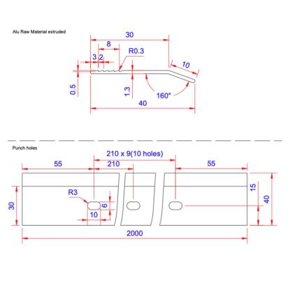 Klemliste, alu - 2 meter