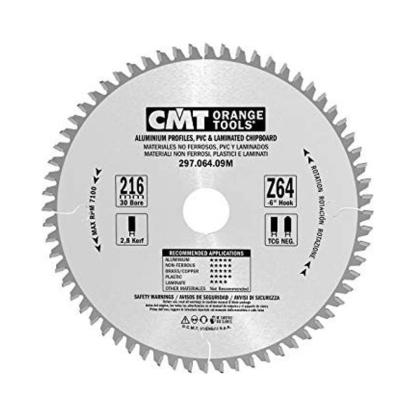 CMT rundsavsklinge til aluminium og plastik, Z64 NE Neg, Ø216 x 2,8 x 30 mm