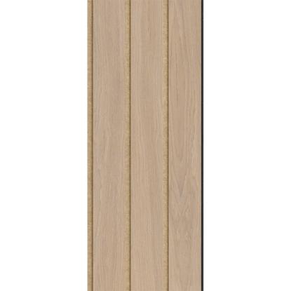 I-Wood Medio+ 3-lamel akustikpanel, ubehandlet natur, brun filt og sort kerne, egefiner, 17 x 300 mm