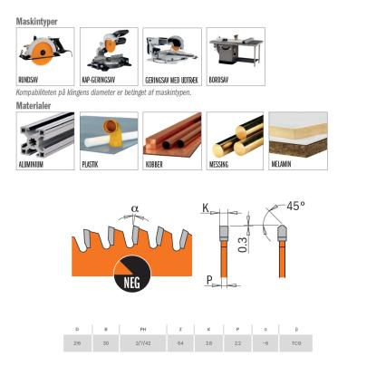 CMT rundsavsklinge til aluminium og plastik, Z64 NE Neg, Ø216 x 2,8 x 30 mm