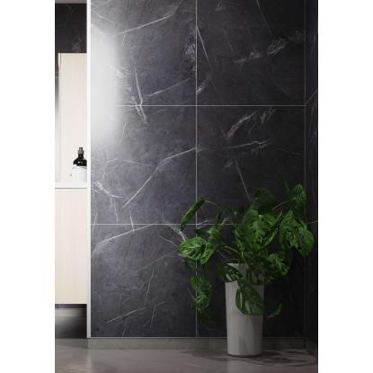 Fibo Stone vådrumspanel med 60 x 60 cm fliselook, 10 x 600 x 2400 mm, black marble silk
