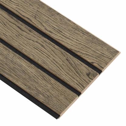 I-Wood Medio+ 3-lamel akustikpanel, sort olieret, sort filt og lys kerne, egefiner, 16 x 300 mm