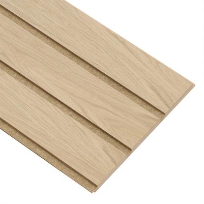 I-Wood Basic 3-lamel akustikpanel, hvid olieret, brun filt og lys kerne, egefiner, 16 x 300 mm 