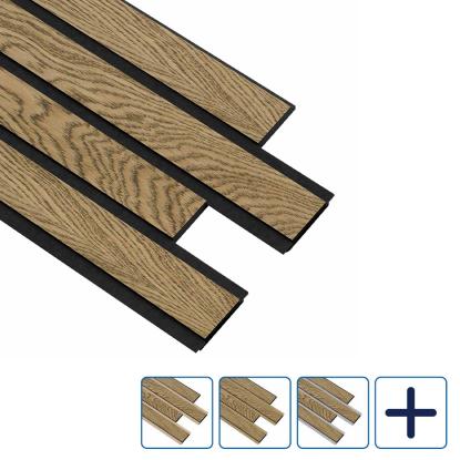 I-Wood Pro+ I-Lock 4-lamel akustikpanel, mørkebrun olieret, sort kerne, egefiner, 16 x 300 x 2400 mm