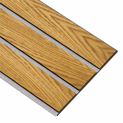 I-Wood Medio+ 3-lamel akustikpanel, brun olieret, grå filt og sort kerne, egefiner, 17 x 300 mm