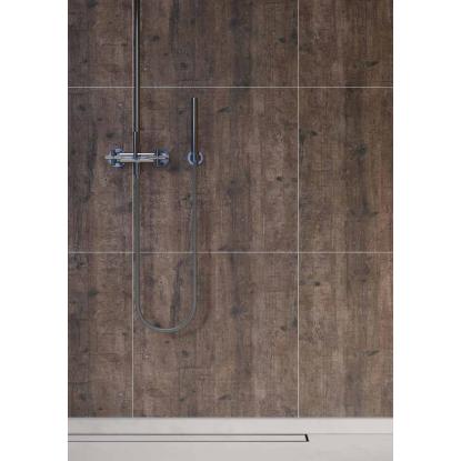 Fibo Wood vådrumspanel med 60 x 60 cm fliselook, 10 x 600 x 2400 mm, rough wood saw cut