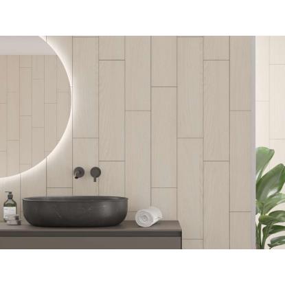 Fibo Wood vådrumspanel med Vertical Plank fliselook, 10 x 600 x 2400 mm, light wood