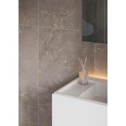 Fibo Stone vådrumspanel med 60 x 60 cm fliselook, 10 x 600 x 2400 mm, brown marble silk