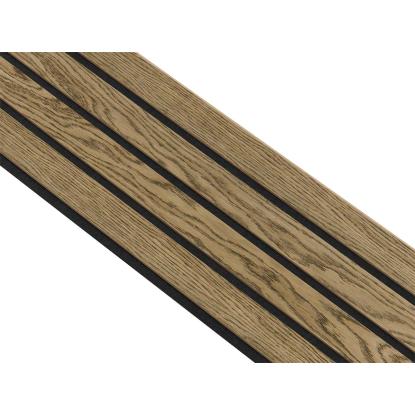 I-Wood Medio+ 4-lamel akustikpanel, mørkebrun olieret, sort filt og lys kerne, egefiner, 16 x 300 mm