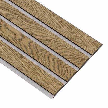 I-Wood Basic 4-lamel akustikpanel, mørkebrun olieret, grå filt og sort kerne, egefiner, 17 x 300 mm 