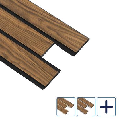 I-Wood Pro+ I-Lock 3-lamel akustikpanel, klar olieret, sort kerne, valnøddefiner, 16 x 300 x 2400 mm